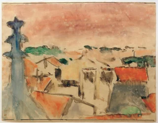 Pueblo bajo cielo violeta