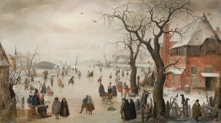 Holandés: Paisaje invernal con patinadores cerca de un pueblo Paisaje invernal con patinadores cerca de un pueblo