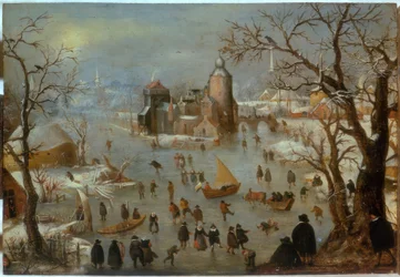 Paisaje invernal con patinadores