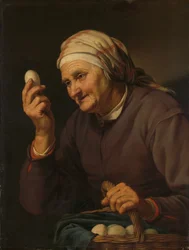 Anciana vendiendo huevos