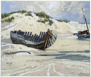 Barcos de la fortuna en las dunas en "Garirlande des dunes", por Emile Verhaeren, ilustrado por H.Cassiers en Art-H.Piazza, París 1927
