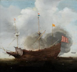 Un buque de guerra (óleo sobre tabla)