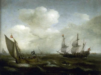 Barco holandés y pesquero en la brisa