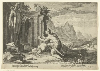 Cadmo le pregunta al oráculo de Delfos qué hacer ahora que no ha podido encontrar a su hermana Europa Metamorfosis de Ovidio (título de la serie)