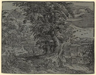 Paisaje con una pareja sentada y un pastor, lámina 2 de la serie "Cuatro paisajes pequeños"