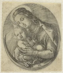María con el Niño Jesús en la Luna Creciente