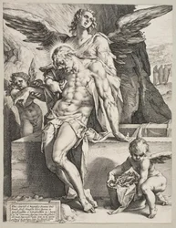 El cuerpo de Cristo sostenido por un ángel