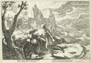 Thisbe asustada por el león