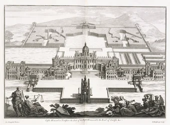 Castillo Howard en Yorkshire, de "Vitruvius Britannicus", o "El Arquitecto Británico, que contiene los Planos, Elevaciones y Secciones de los edificios regulares tanto públicos como privados, en Gran Bretaña" por Colin Campbell