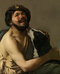 Un bravo riendo con su perro Diógenes, 1628