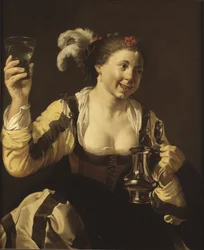 Une fille tenat un verre ( le gout, serie des cinq sens) - Una chica sosteniendo un vaso (Gusto. De la serie "Los cinco sentidos"), por Terbrugghen, Hendrick Jansz (1588-1629). Óleo sobre lienzo