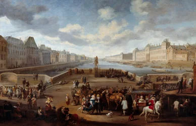 Vista de París con el Louvre, tomada desde el puente Henri IV (actual Pont Neuf)