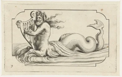Tritón tocando un arpa Nouveau Livre des Dieux et Deeßes De la Marine Bouckje of Sea Gods and Goddesses (título de la serie)