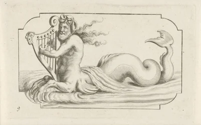 Tritón tocando un arpa Nouveau Livre des Dieux et Deeßes De la Marine Bouckje of Sea Gods and Goddesses (título de la serie)