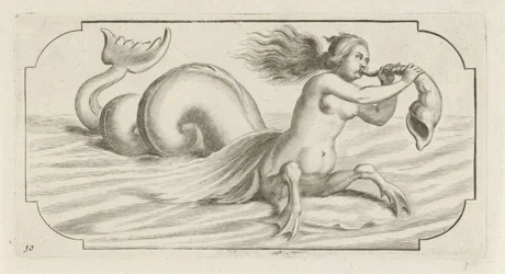 Figura femenina sopla sobre una concha Nouveau Livre des Dieux et Deeßes De la Marine Bouckje of Sea Gods and Goddesses (título de la serie)
