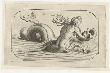 Caballito de mar con la parte superior del cuerpo masculino Nouveau Livre des Dieux et Deeßes De la Marine Bouckje of Sea Gods and Goddesses (título de la serie)