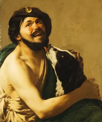 Un Bravo riendo con un perro, 1628
