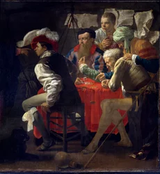 Vocación de San Mateo. Jesús dejando Cafarnaúm se encuentra con Mateo y le pide que lo siga. Este se levanta y lo sigue. (detalle)