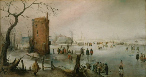 Patinando cerca de un pueblo, c.1610-20 (óleo sobre lienzo)