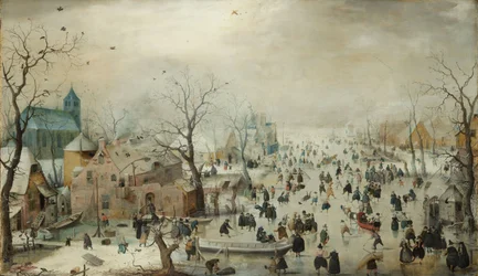 Paisaje de invierno con patinadores, c.1608