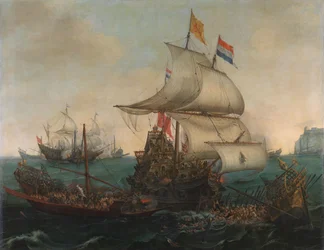 Barcos holandeses embistiendo galeras españolas frente a la costa inglesa, 3 de octubre de 1602