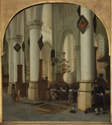 Vista interior de la iglesia de San Bavón en Haarlem durante la misa, 1666