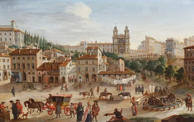 Roma, Santa Trinita dei Monti y la Plaza de España (óleo sobre cobre)