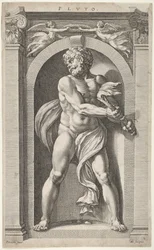 Plutón, en el reverso bocetos de una figura, cuatro cabezas y una columna, 1592
