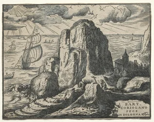 Conjunto de 4 paisajes: No. 4 - Acantilado en la costa