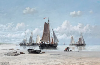 Barcos de pesca en la playa, Zandvoort (óleo sobre lienzo)