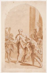San Pedro bautiza al centurión Cornelio. (Hechos de los Apóstoles 10, 47-48)