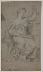 Justitia sentada. (Estudio de figura en la Sala di Costantino, Vaticano, Roma)