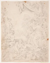 Edad de Plata. Estudio después de la composición de Pietro da Cortona en la Sala della Stuffa, Palazzo Pitti, Florencia