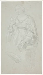Mujer de pie. Medio cuerpo. Estudio de un brazo