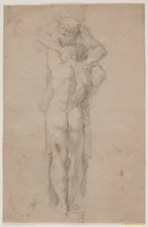 Figura Masculina de Pie, Sostenida (o Presionada) por un Hombre con Barba