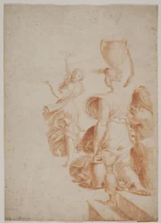 Estudio después de Rafael: "El incendio del Borgo". (Las dos portadoras de agua y la figura en el extremo derecho)