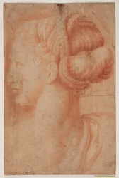 Estudio de cabeza femenina en Rafael: "La Transfiguración" Vaticano, Roma