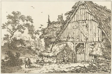 Boerderij conoció a twee mensen en la deuropening Doce diseños calculados para el uso de quienes están aprendiendo a dibujar paisajes (título de la serie)
