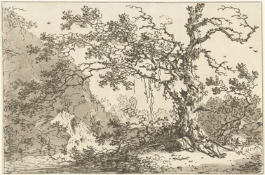 Viajero descansando con su perro en un paisaje Doce diseños calculados para el uso de aquellos que están aprendiendo a dibujar paisajes (título de la serie)