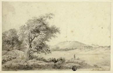 Paisaje con pareja y perro