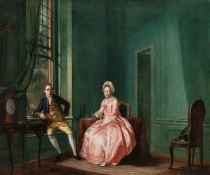 El poeta Johannes Nomsz y su esposa Anna Maria Telghorst en su sala de estar,Amsterdam