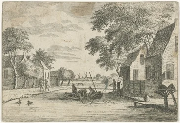 Vista del pueblo con pescadores