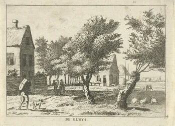 Viajero en un pueblo Por Sluys (título sobre el objeto) Paisajes en la región de Schieland (título de la serie)