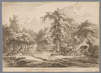 Paisaje con carro de heno cerca de Westerbork En Westerborg en el paisaje Drenthe (título sobre el objeto) Nueve caras en Drenthe (título de la serie) IX se enfrenta en y cerca del paisaje de Drenthe (título de la serie)