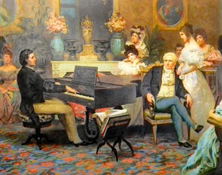 Chopin tocando el piano en el salón del Príncipe Radziwil