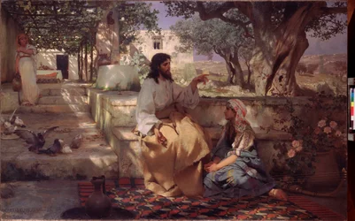Cristo en la Casa de Marta y María. Pintura de Henryk Siemiradzki (1843-1902), óleo sobre lienzo
