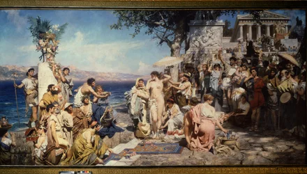 Friné en la fiesta de Poseidón en Eleusis (Grecia). Pintura de Henryk Siemiradzki (1843-1902), óleo sobre lienzo