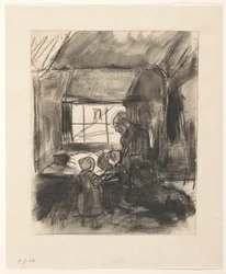 Interior con esposa y dos hijos