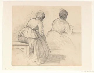 Dos estudios de una mujer sentada, vista desde atrás