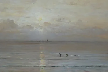Holandés: Puesta de sol con pescadores de gambas